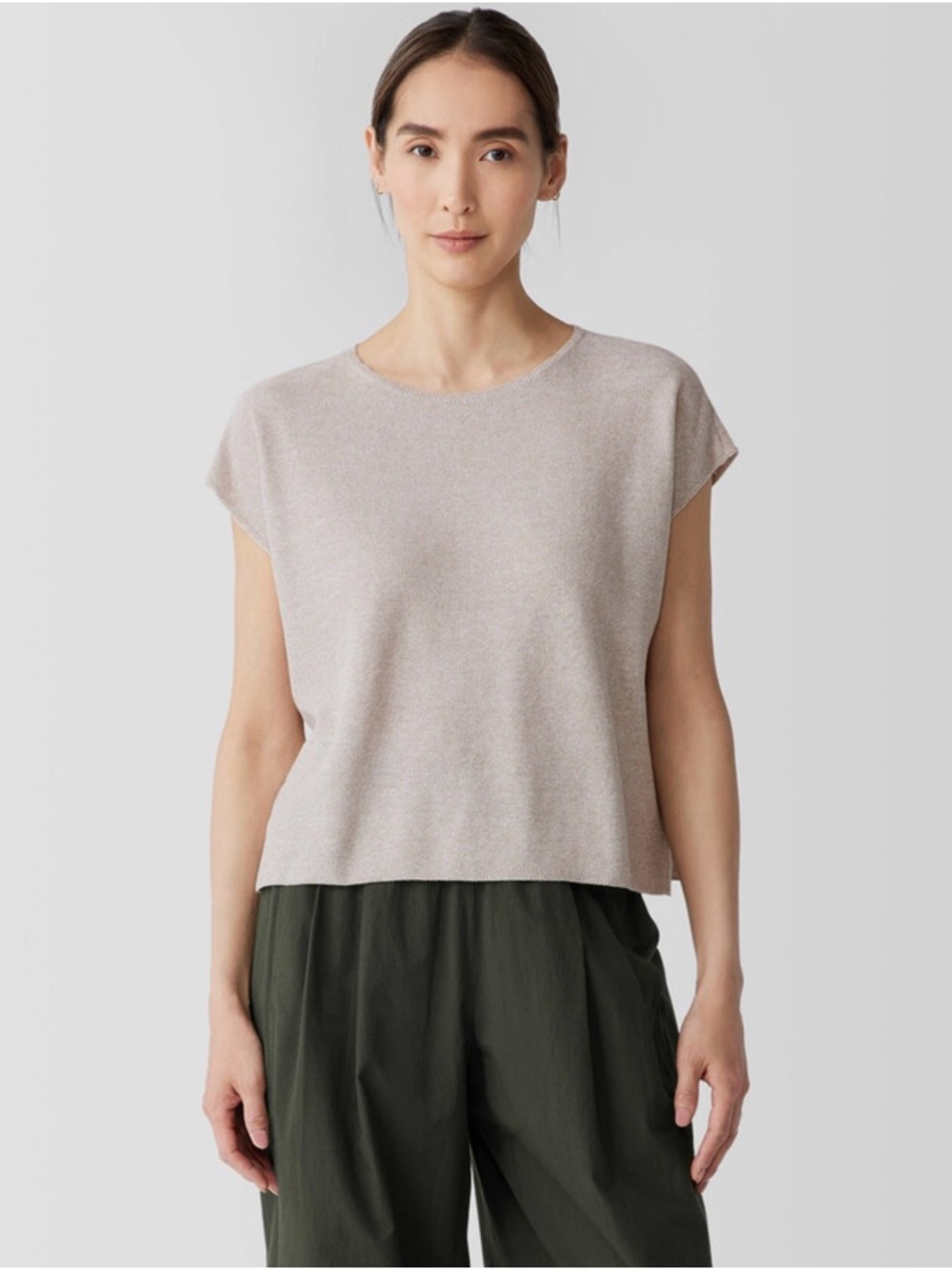 Eileen Fisher Light Taupe Short-Sleeve Knit Top